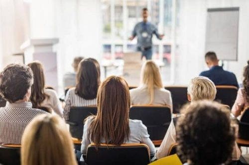 Employees attending a training seminar.